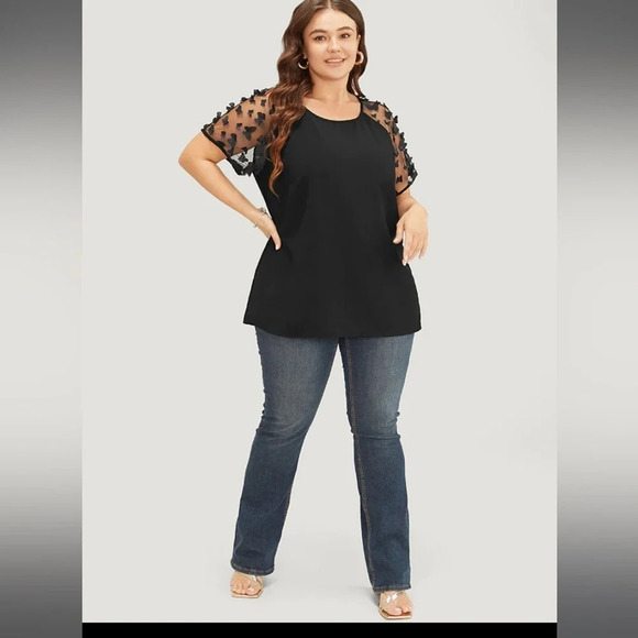 BloomChic Butterfly Mesh Sleeve Blouse - Picture 3 of 4